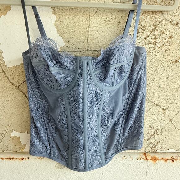 Coquette Blue Lace Corset Top Bustier Style Lingerie Romantic Grunge Energy - Picture 4 of 6